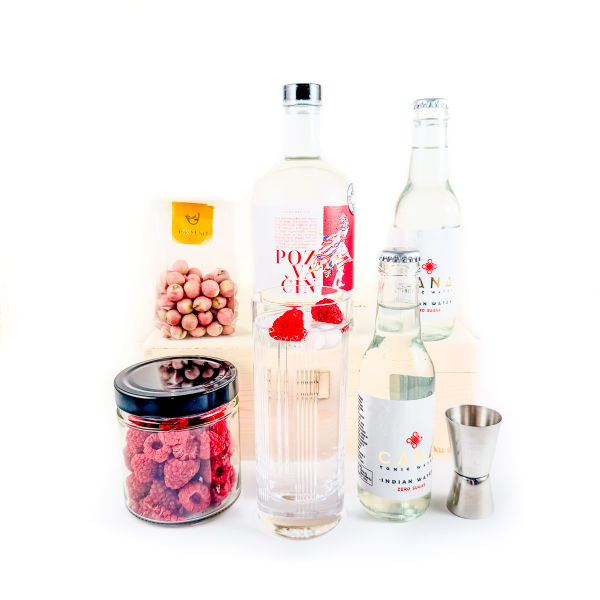 Darilo z mesom iz tunke in vinom Darilo gin tonik maline